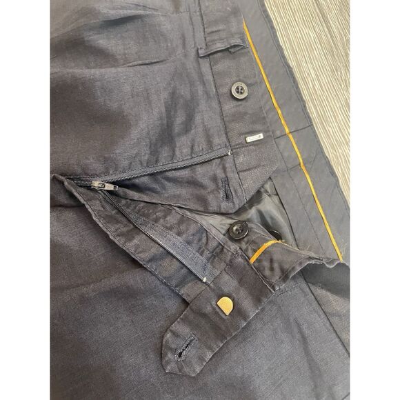 Daniel Ellissa 100% Linen Suit Set Navy Blue Short Sleeve Shirt Pants L 34 Luxe - Picture 8 of 14